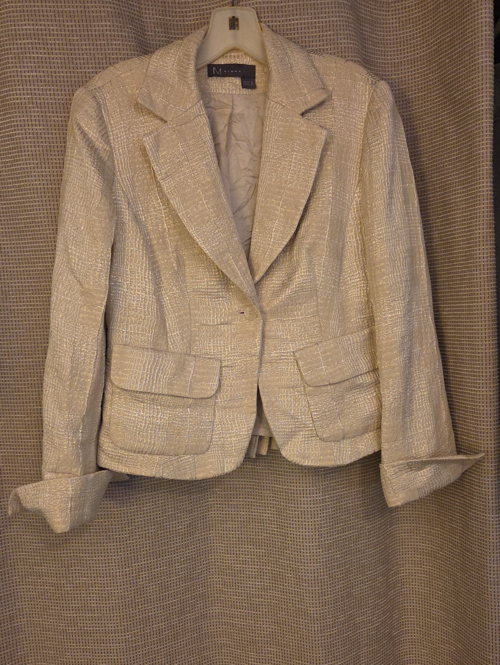 M Siamo Shimmery Cream Textured Tailored Blazer